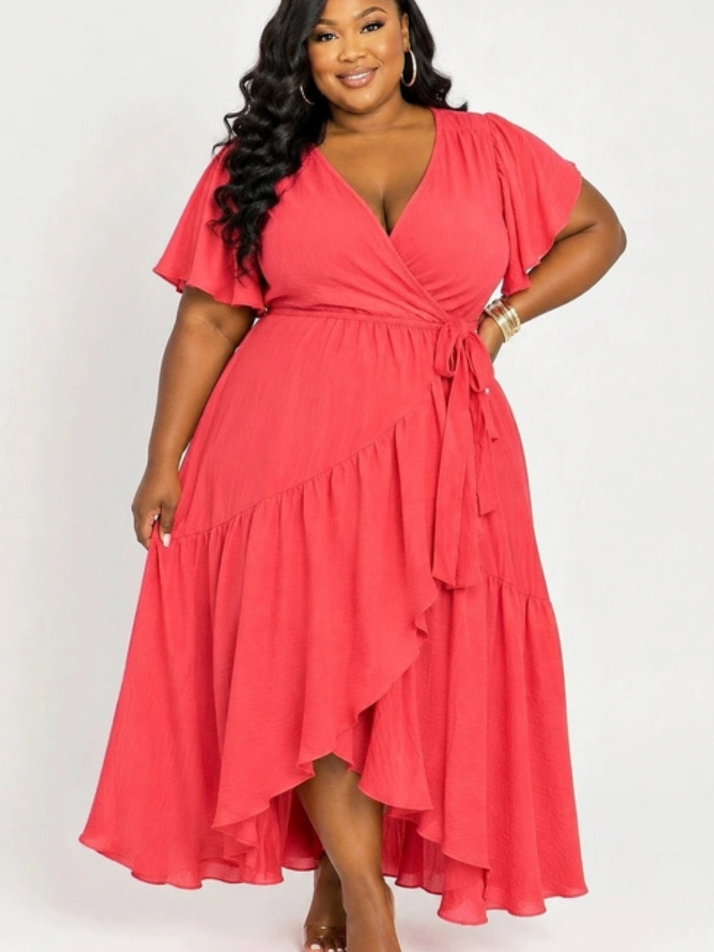 NEL + LO Women's High-Low Wrap Dress Coral NWT